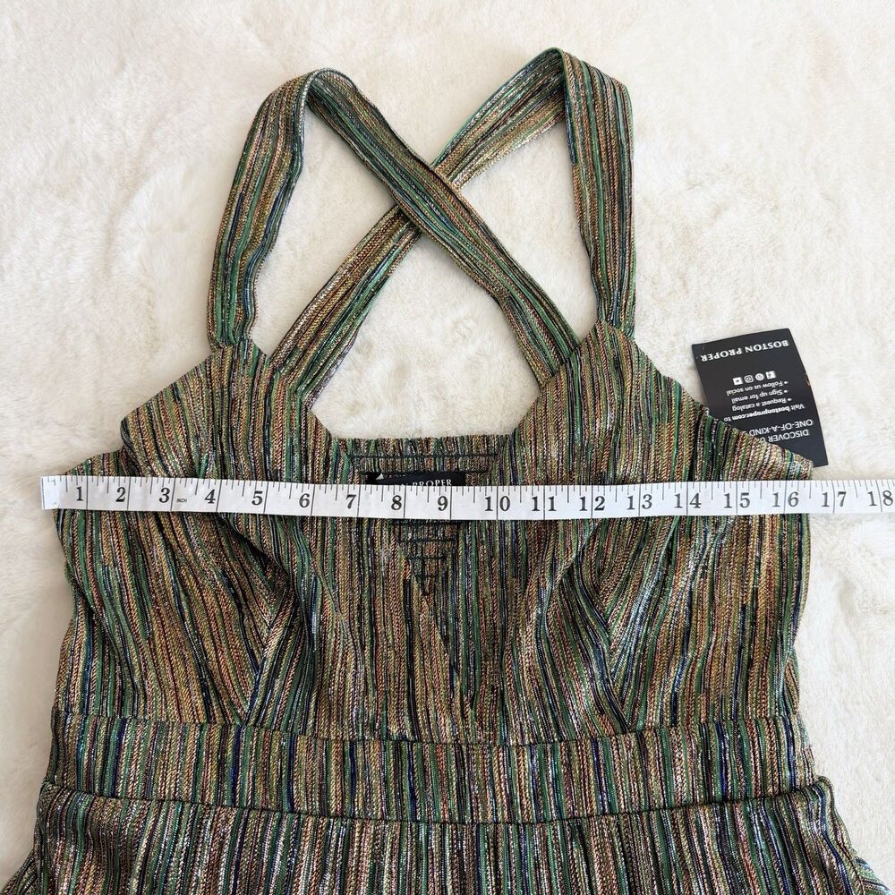 Boston Proper Metallic Green Gold Maxi Dress V-Neck NWT Women’s L - Picture 8 of 14